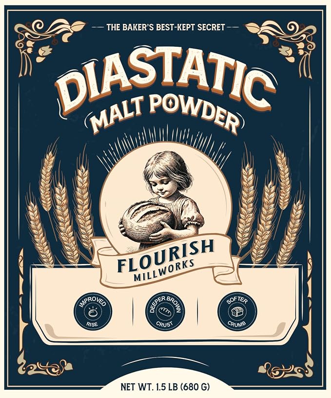 Flourish Millworks 24 ounce diastatic malt powder bag